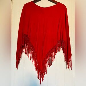 *3 for $20* Moroccan Red Fringe Poncho, Classic Convertible Style, XXL